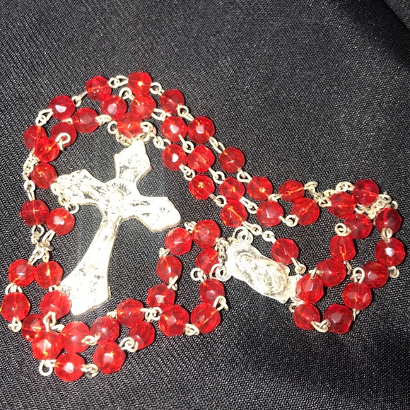 Red glass beaded rosary beads Vintage Autom - Picture 6 of 6